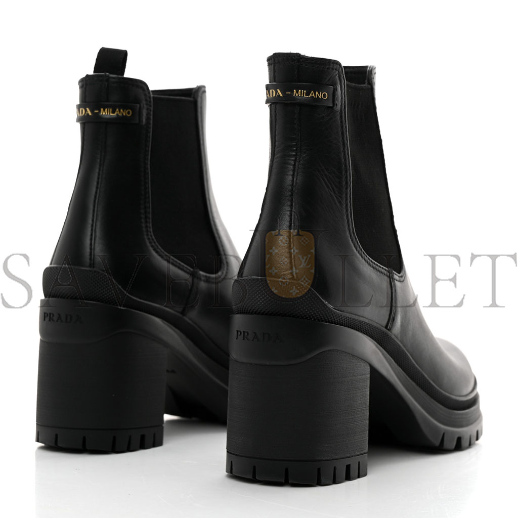 PRADA VITELLO MONTANA LUG SOLE CHELSEA 55MM BOOTS 36 BLACK