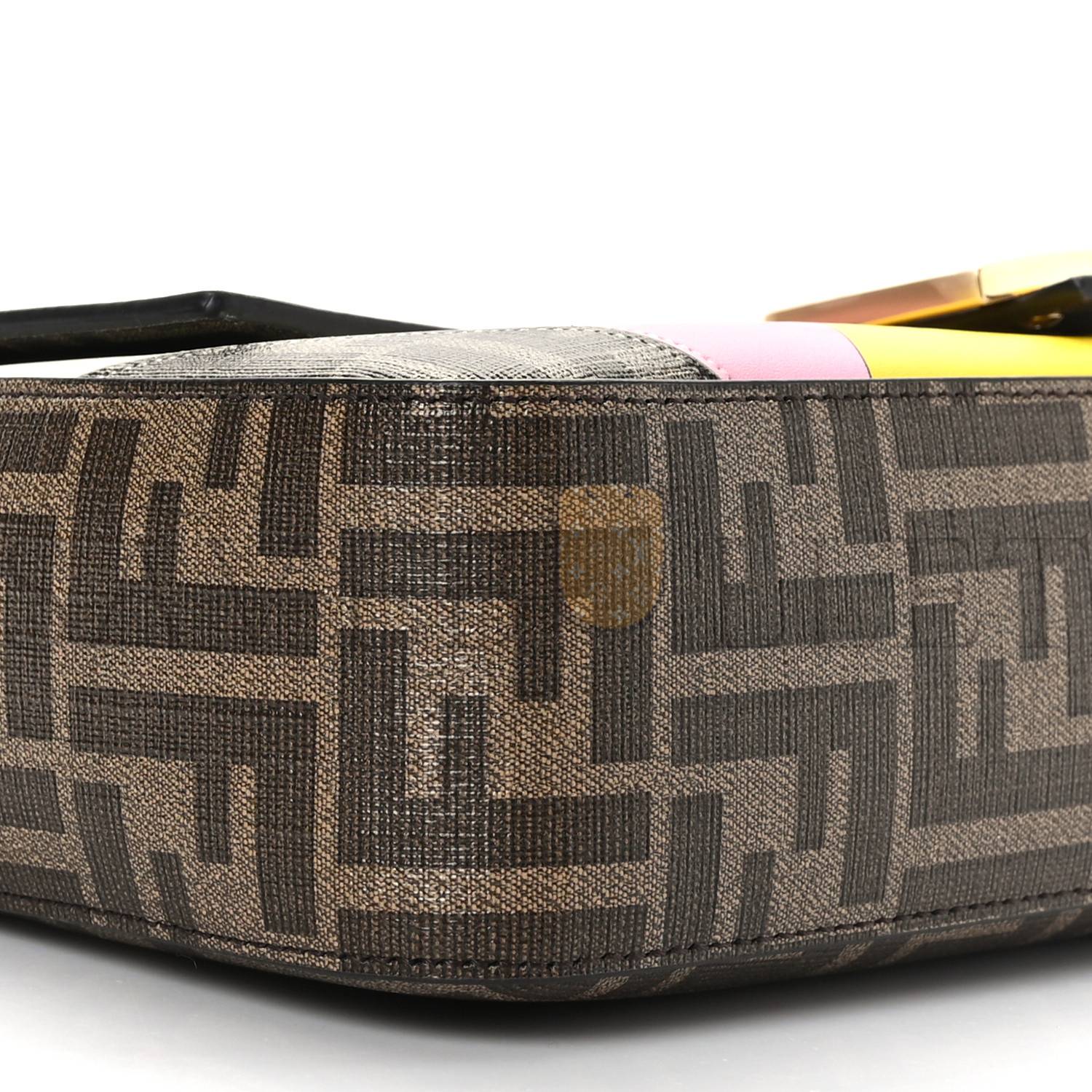 FENDI GLAZED FABRIC FF 1974 HAIRDO GIRLS INLAY BAGUETTE MOGANO PANNA MULTICOLOR (27*15*6cm)