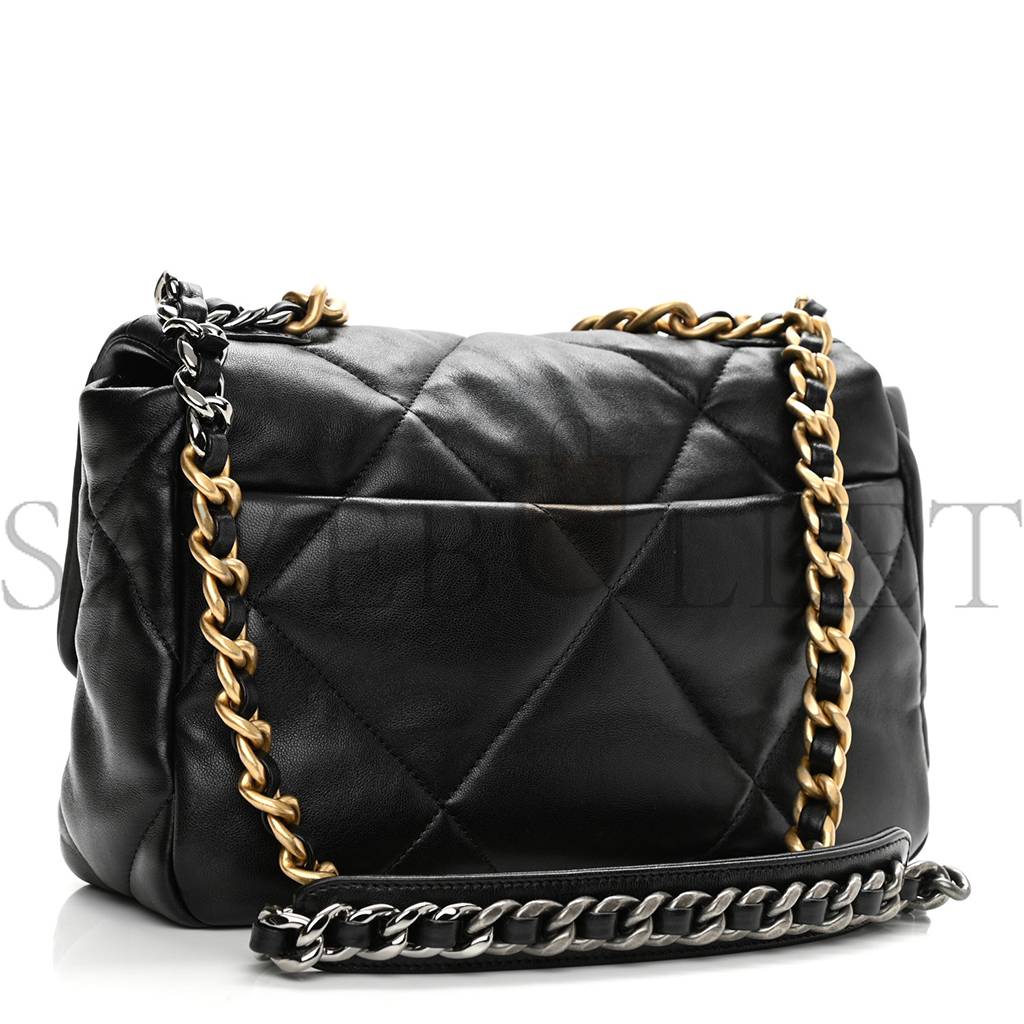 CHANEL GOATSKIN QUILTED MEDIUM CHANEL 19 FLAP BLACK GOLD HARDWARE (25*17*8cm)