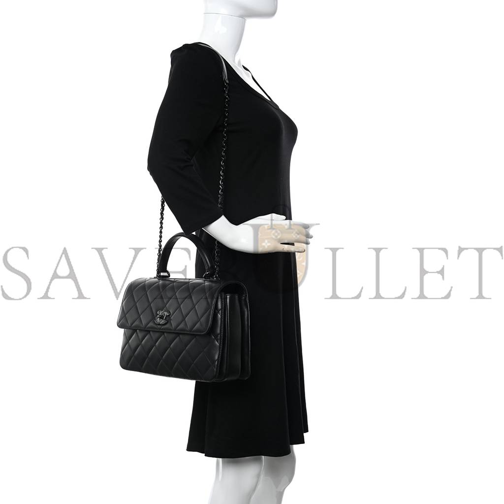 CHANEL LAMBSKIN QUILTED MEDIUM TRENDY CC DUAL HANDLE FLAP BAG SO BLACK BLACK HARDWARE  (25*18*10cm)