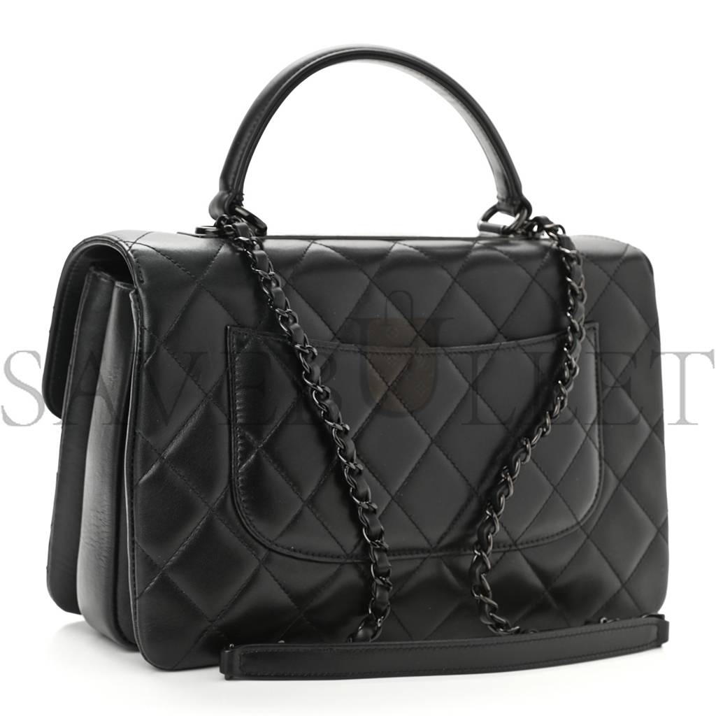 CHANEL LAMBSKIN QUILTED MEDIUM TRENDY CC DUAL HANDLE FLAP BAG SO BLACK BLACK HARDWARE  (25*18*10cm)