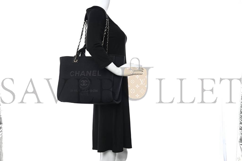 CHANEL MIXED FIBERS SMALL DEAUVILLE TOTE BLACK (34*29*15cm)