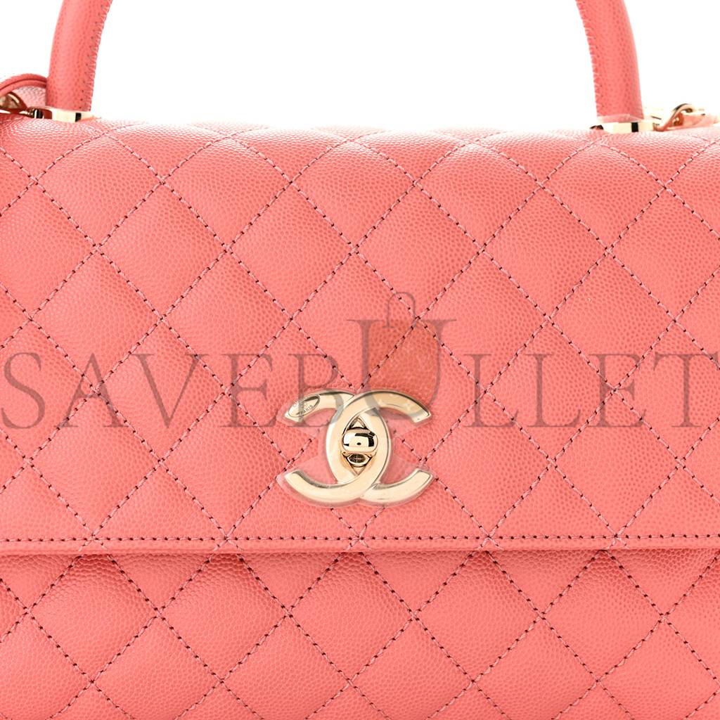 CHANEL CAVIAR QUILTED SMALL COCO HANDLE FLAP PINK ROSE GOLD HARDWARE (29*19*9cm)