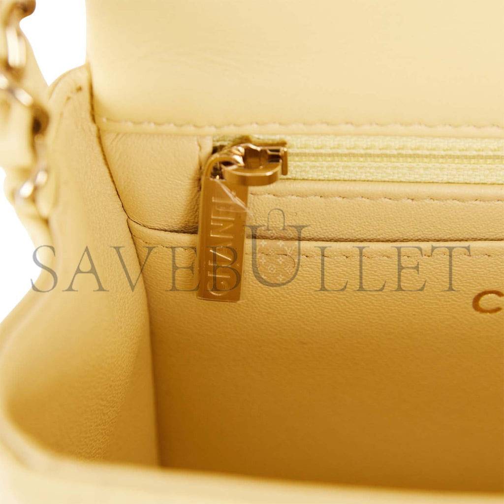 CHANEL MINI SQUARE FLAP BAG YELLOW LAMBSKIN LIGHT GOLD HARDWARE (17*13*8cm)