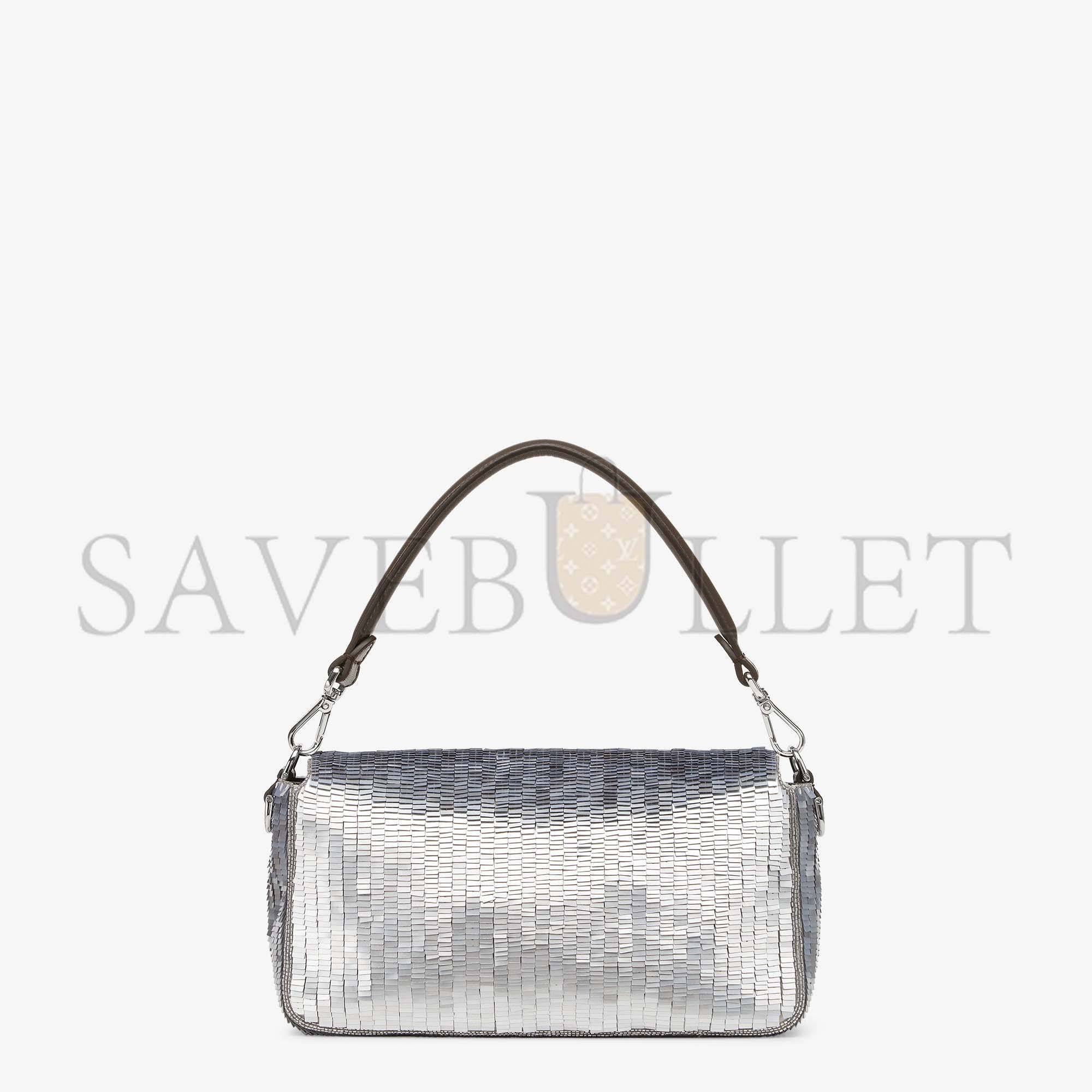 FENDI BAGUETTE - RE-EDITION BAG IN ALUMINUM-TONE SEQUINS 8BR600ALMFF0JG7 (27*15*6cm)