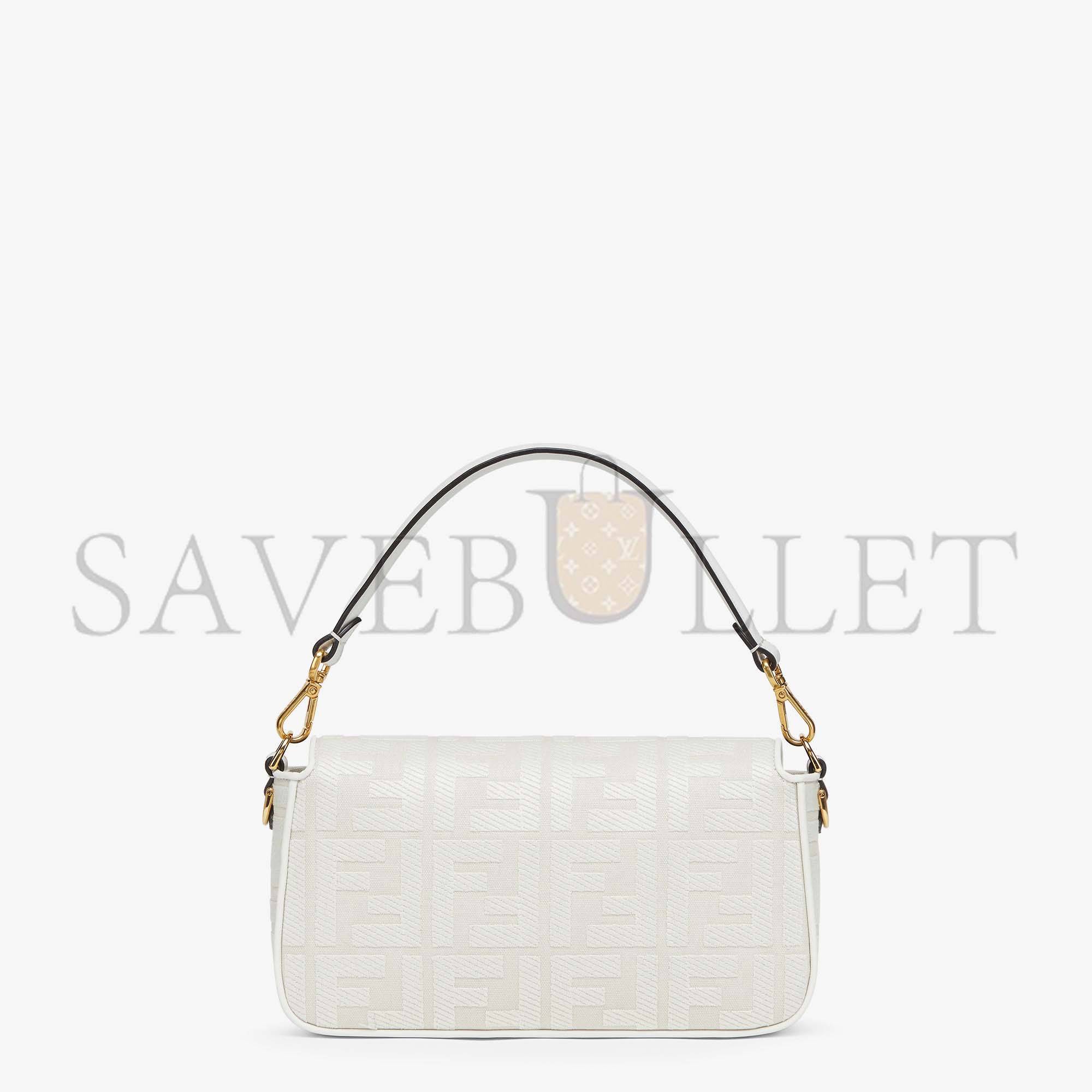 FENDI BAGUETTE - WHITE FF CANVAS BAG 8BR600AMCDF1CFK (27*15*6cm)