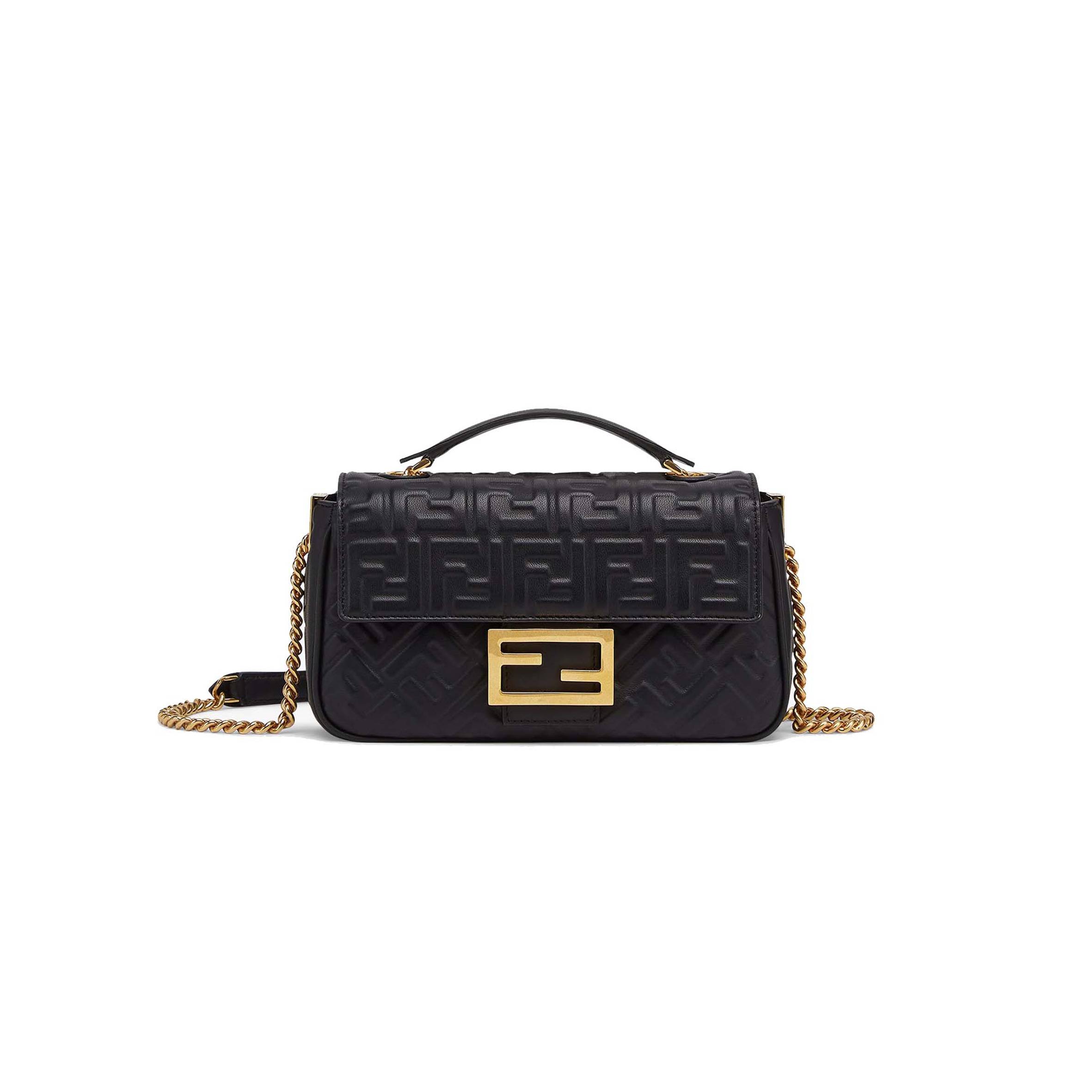 FENDI BAGUETTE CHAIN MIDI - BLACK NAPPA LEATHER BAG 8BR793AH9CF1CFJ (24*14.5*7cm)