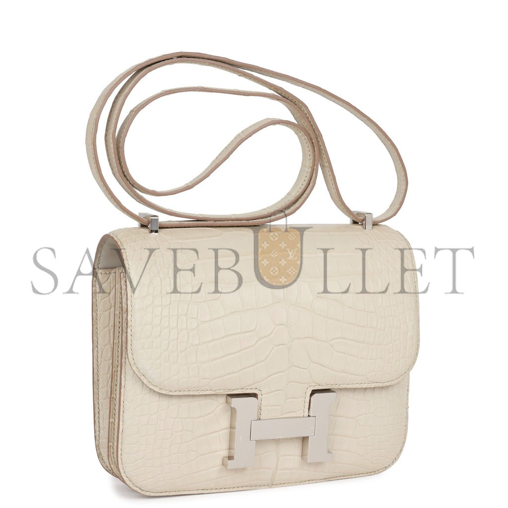 HERMES CONSTANCE 18 BETON MATTE ALLIGATOR PALLADIUM HARDWARE (18cm)