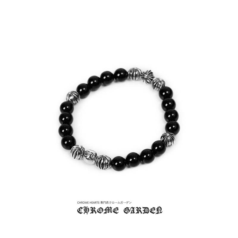 CHROME HEARTS ONYX BEAD BRACELET 8MM (8 SILVER BEADS)