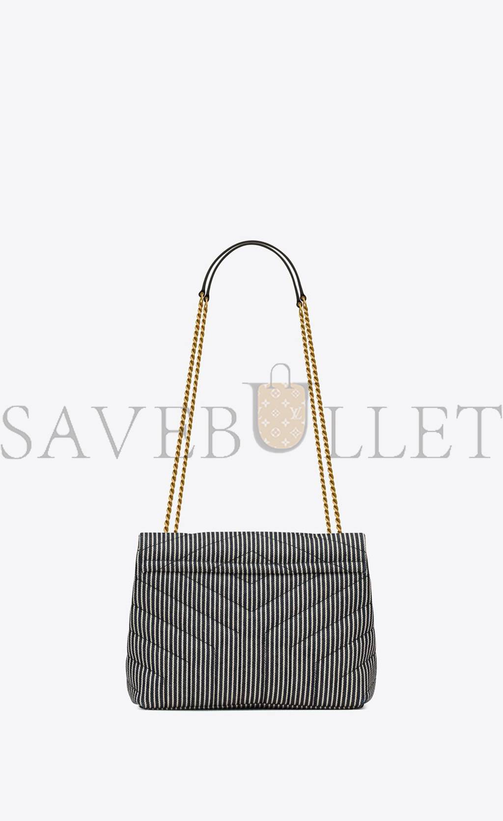 YSL LOULOU SMALL CHAIN BAG IN QUILTED STRIPED DENIM 494699FAA7G4165 (23*17*9cm)