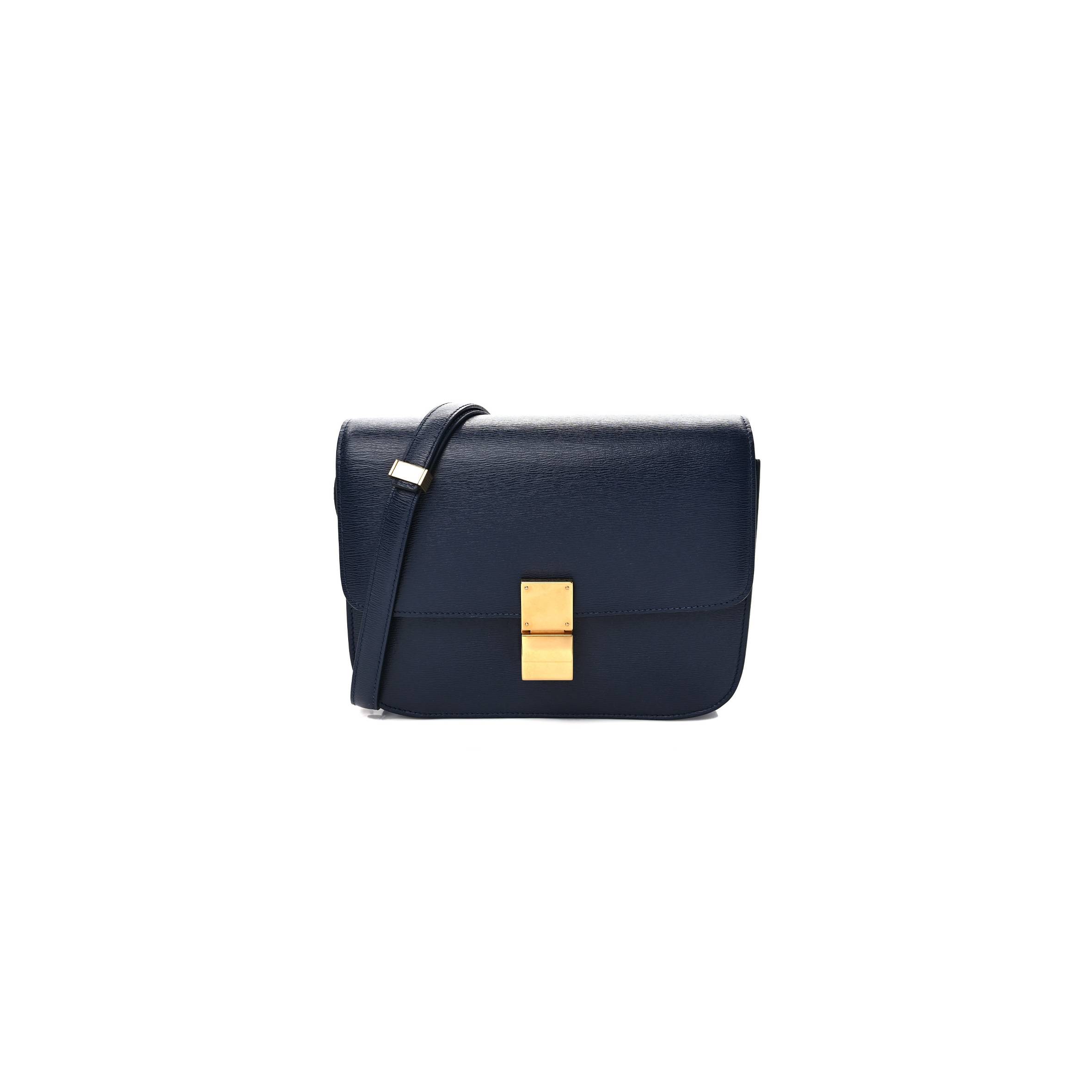 CELINE LIEGE CALFSKIN MEDIUM CLASSIC BOX FLAP BAG DARK BLUE (23*18*6cm)