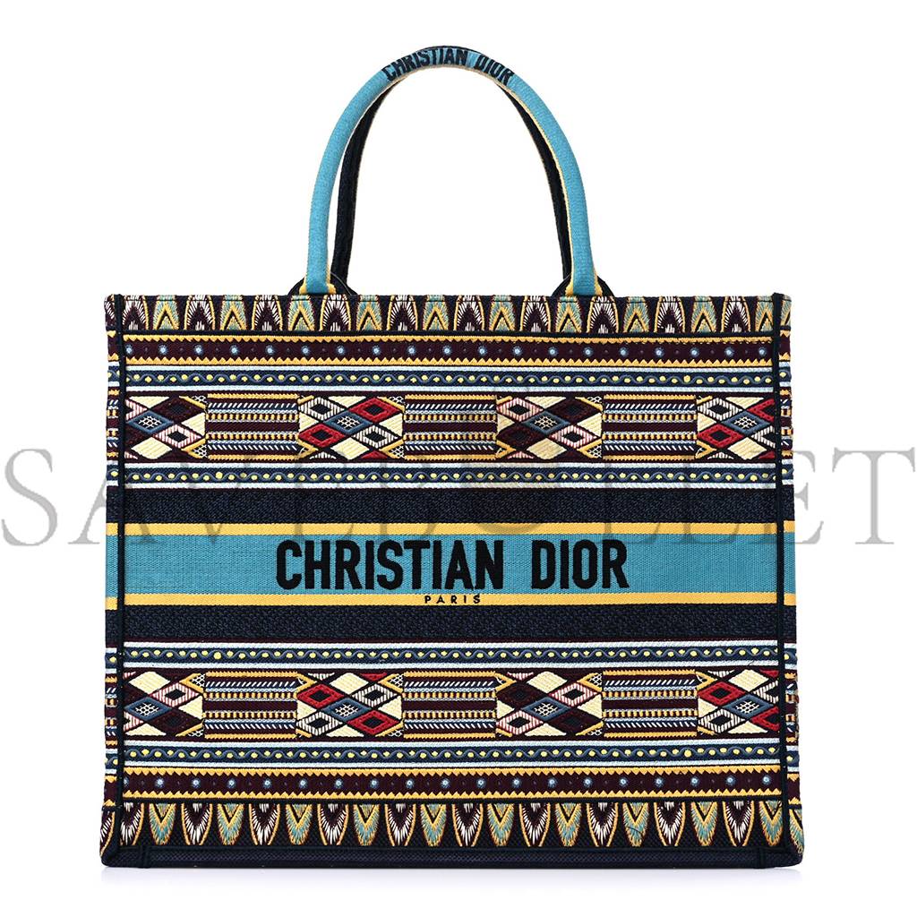 DIOR CANVAS EMBROIDERED BOOK TOTE BLUE MULTICOLOR (42*34*17.8cm)