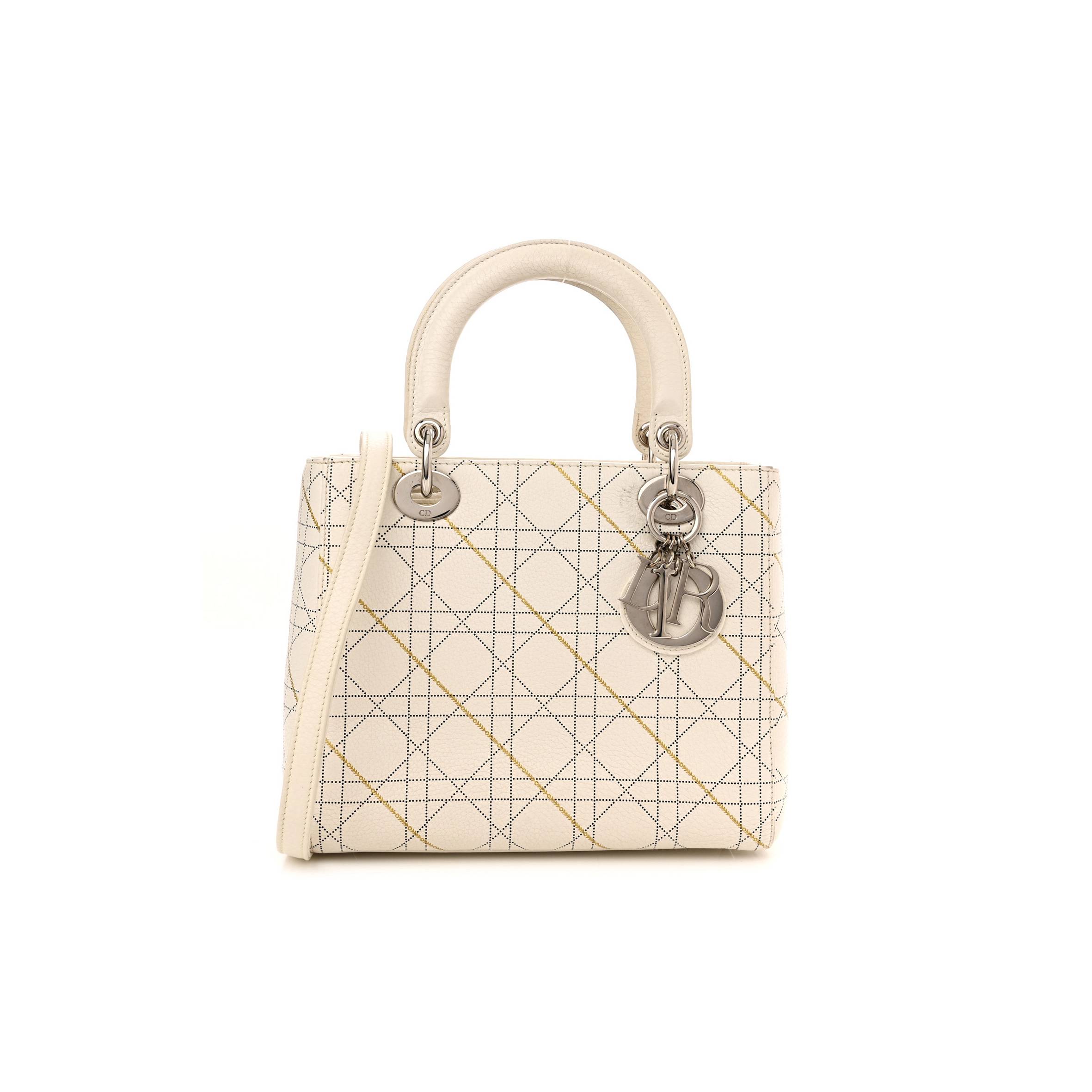 DIOR CALFSKIN CANNAGE PRINT MEDIUM LADY DIOR WHITE (23*20*12.1cm)