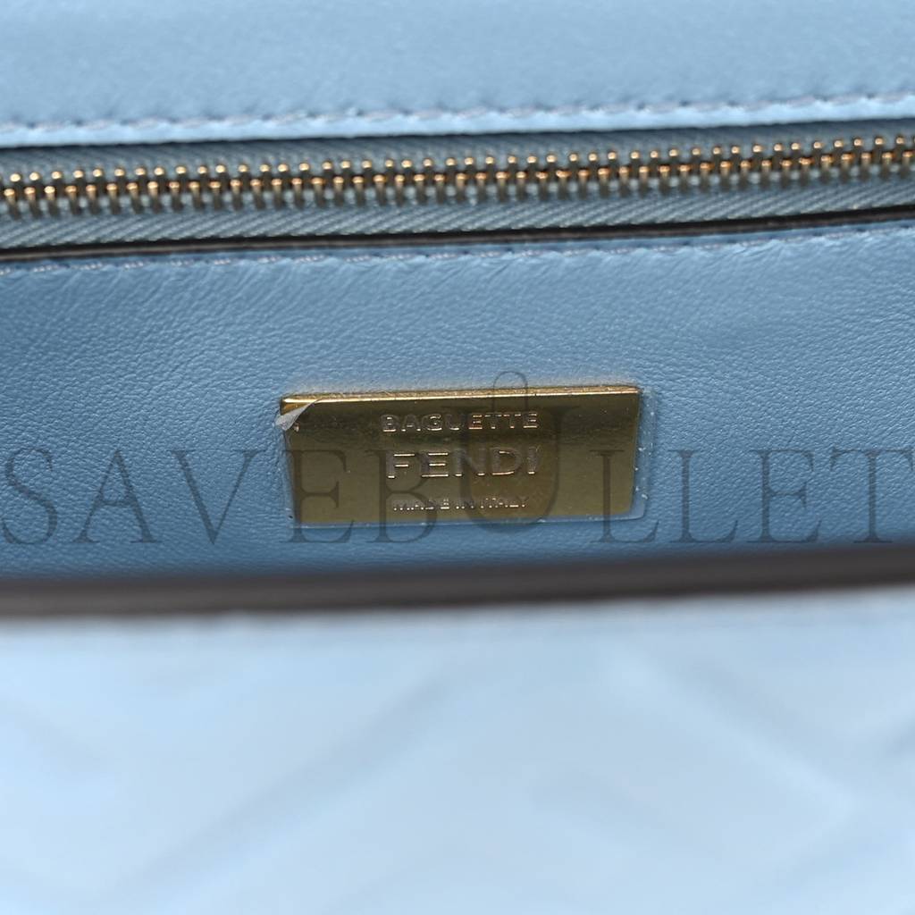 FENDI NAPPA SMALL FF EMBOSSED MIDI CHAIN BAGUETTE AZZURRO BABY (32*26*10cm)