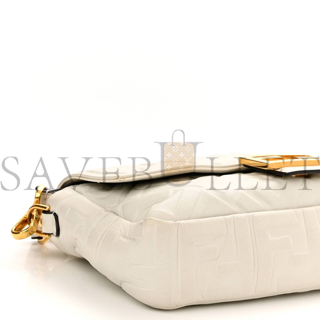 FENDI NAPPA FF 1974 EMBOSSED BAGUETTE WHITE (25*20*8cm)