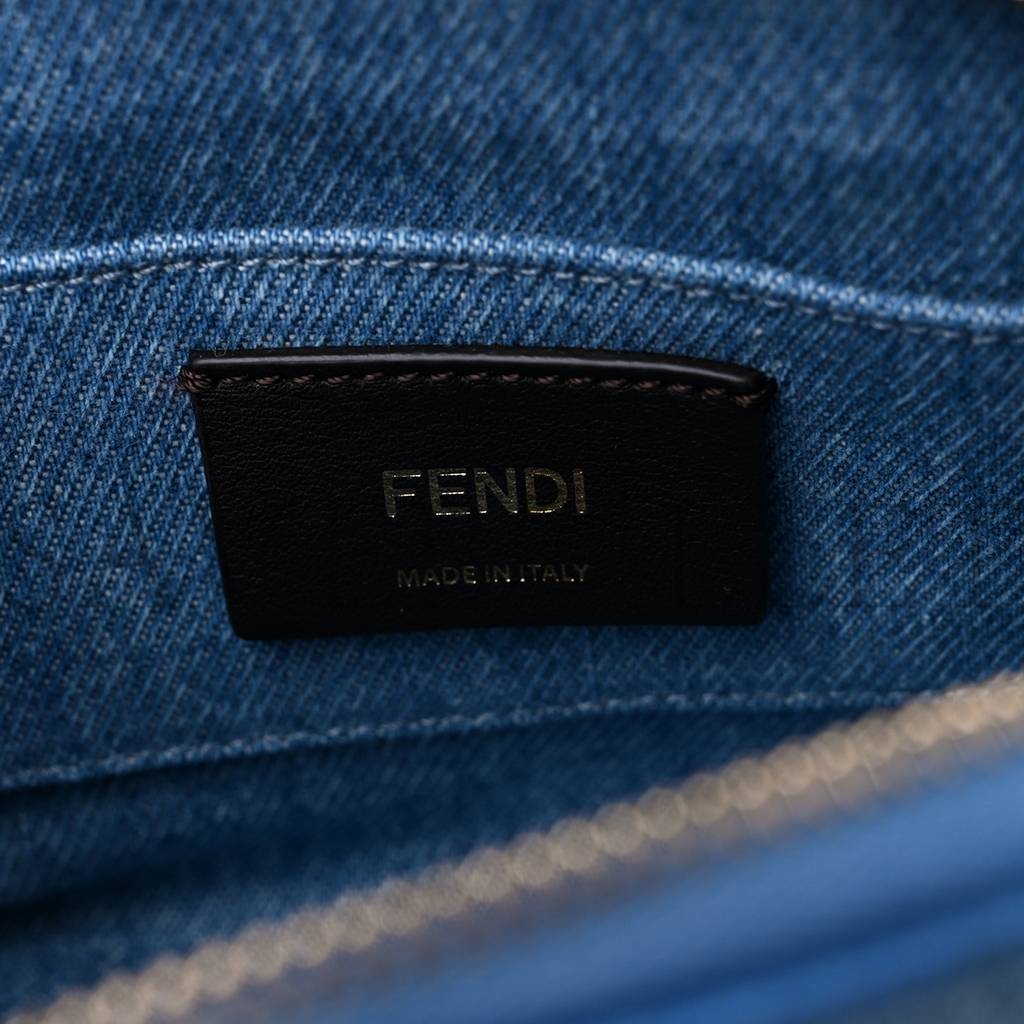 FENDI DENIM VITELLO KING PLEXIGLASS LOGO EMBROIDERED MINI BY THE WAY TOP HANDLE BOSTON BAG LIGHT BLUE (18*10*9cm)